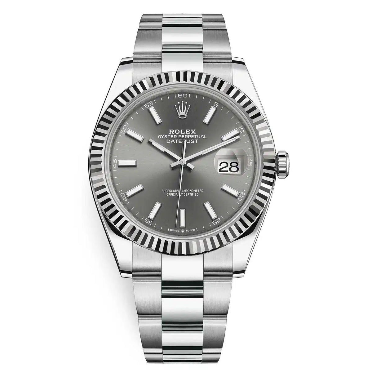 Rolex Datejust Rhodium Dial Fluted Bezel 41mm 126334